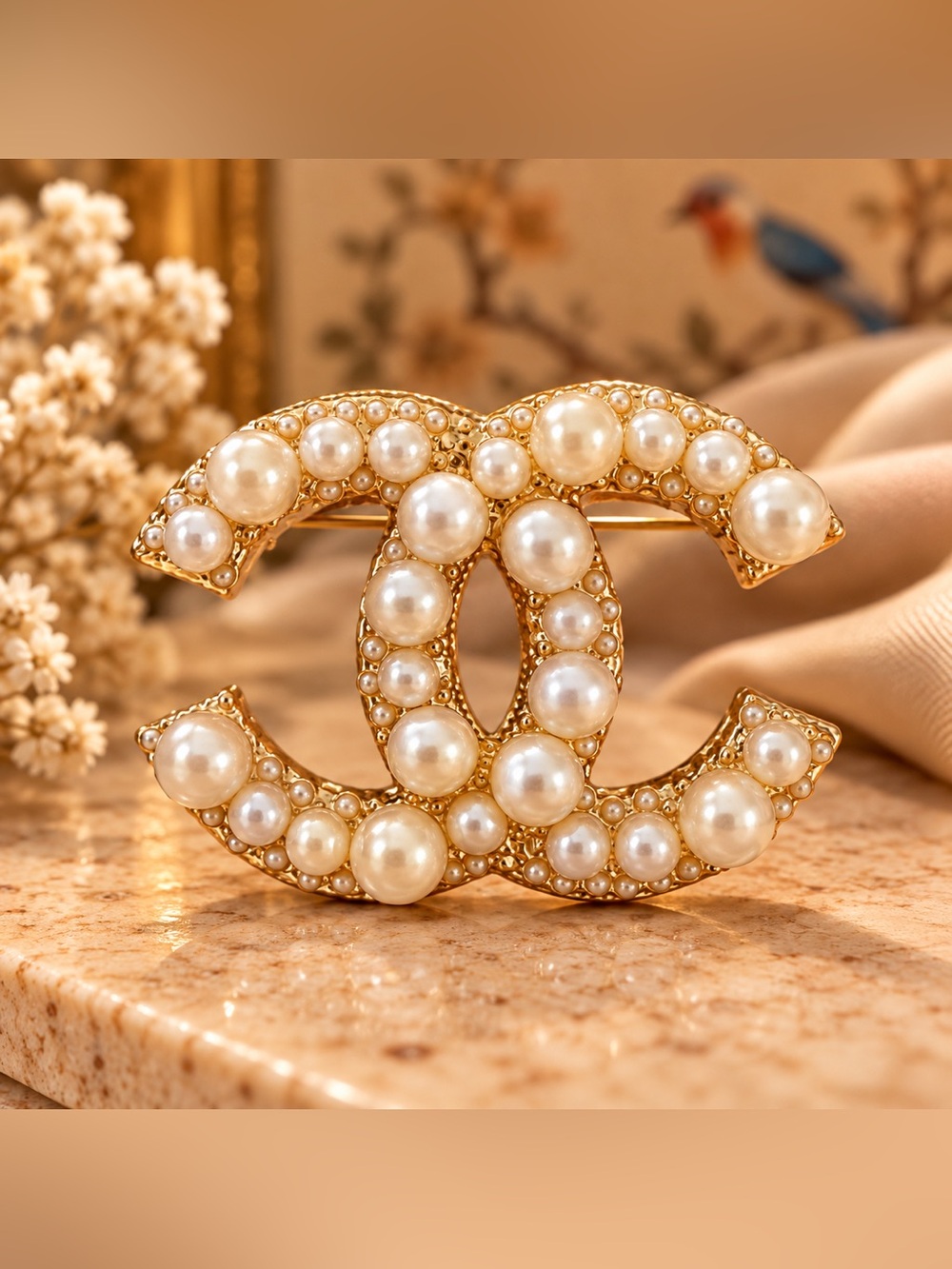 Oversized Pearl Statement Brooch Gold Tone Elegant Fashion Jewelry
